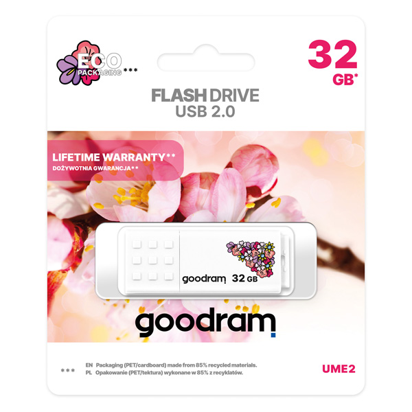 32GB Goodram UME2, USB flash disk 2.0, bílá, květiny