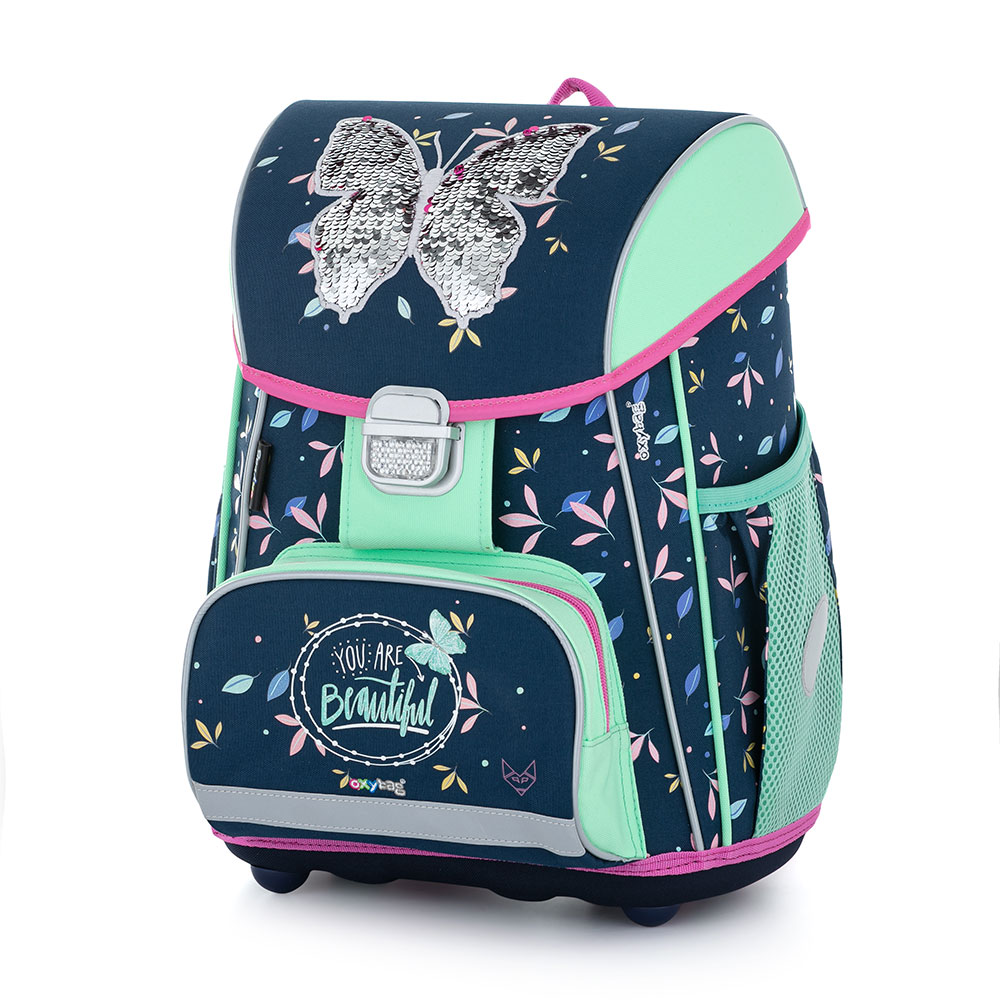 Školní batoh Premium Motýl, flitr efect