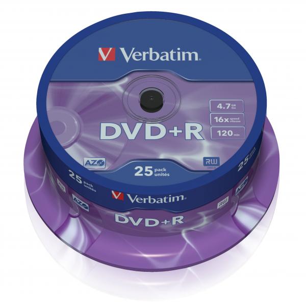 Verbatim DVD+R, DataLife PLUS, 4,7 GB, Scratch Resistant, cake box, 43500, 25-pack