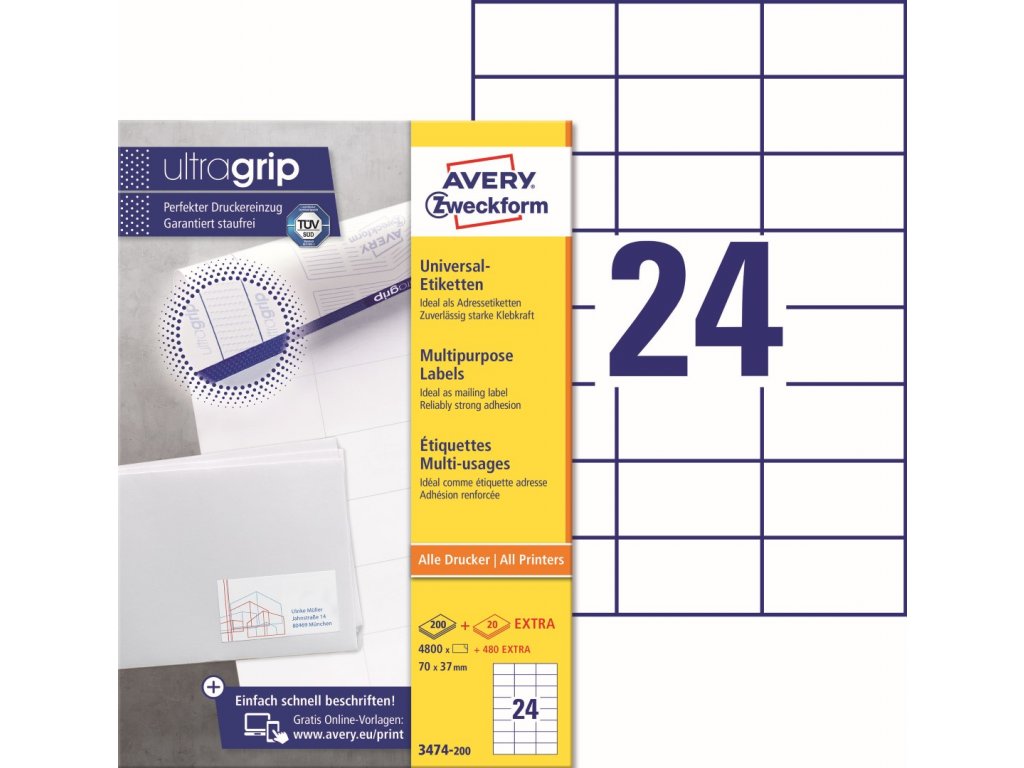 Samolepící etikety Ultragrip 70 x 37 mm, 220 listů A4 3474-200