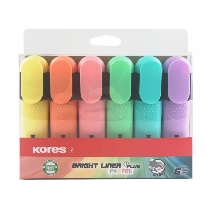 Zvýrazňovač Kores Bright Liner Plus Pastel sada 6ks