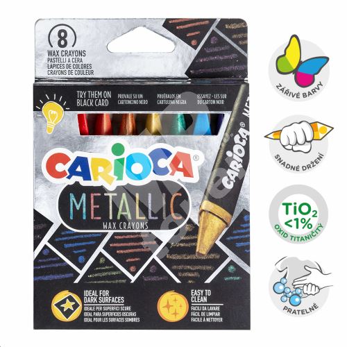 Voskovky trojhranné Carioca Metallic, maxi, snadno omyvatelné, 8 barev 1