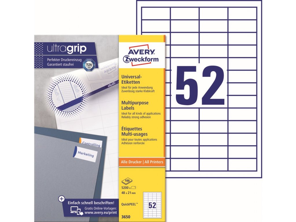 Samolepící etikety Ultragrip 48 x 21 mm, 100 listů A4 3650