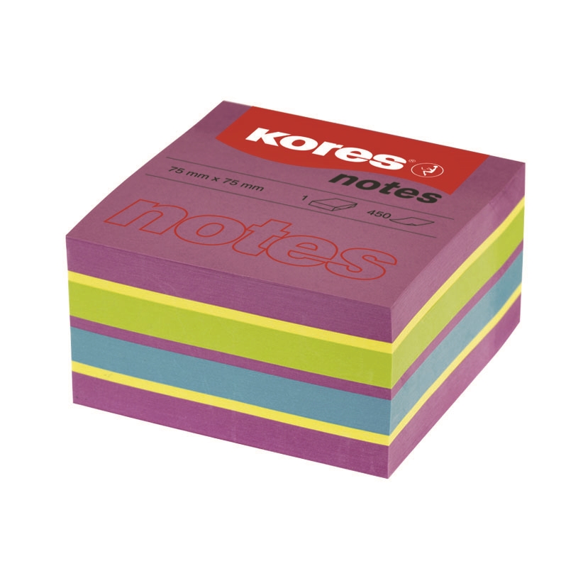 Samolepící bloček Kores Cubo Spring 75x75mm 450 listů barevný