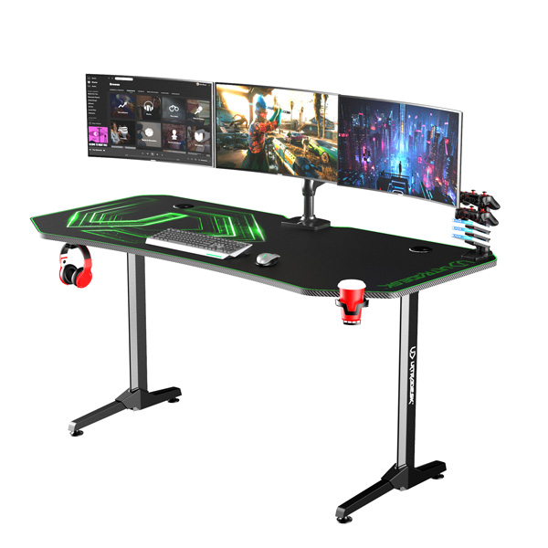 Herní stůl Ultradesk Frag XXL Green, 160x75x75 cm, držák nápojů a sluchátek