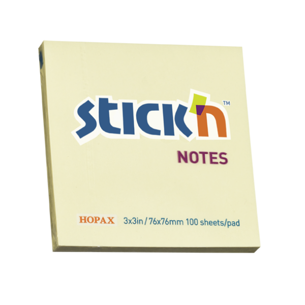 Samolepící bloček Stick'n 76x76mm, žlutá, 100 listů
