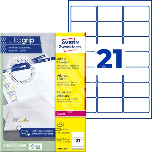 Adresní etikety Ultragrip 63,5 x 38,1 mm, 250 listů A4 L7160-250 1