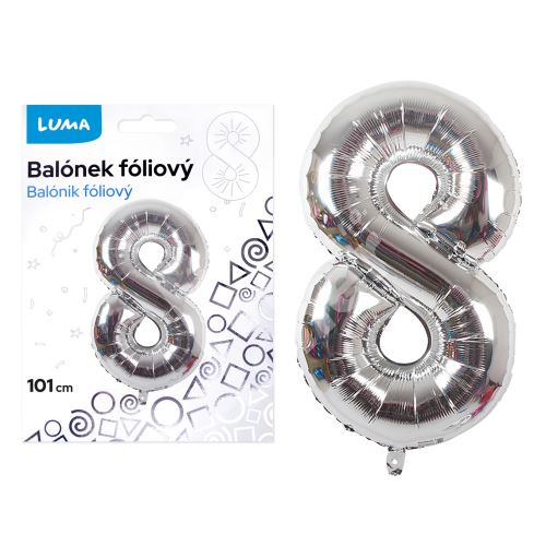 Balónek fóliový č. 8 STŘÍBRNÝ 101cm LUMA 1