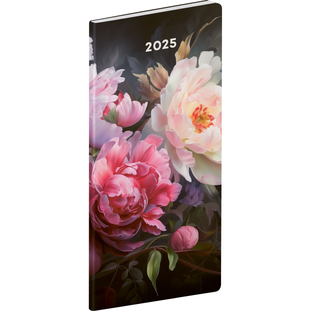 Kapesní diář Notique Květy 2025, plánovací měsíční, 8 x 18 cm