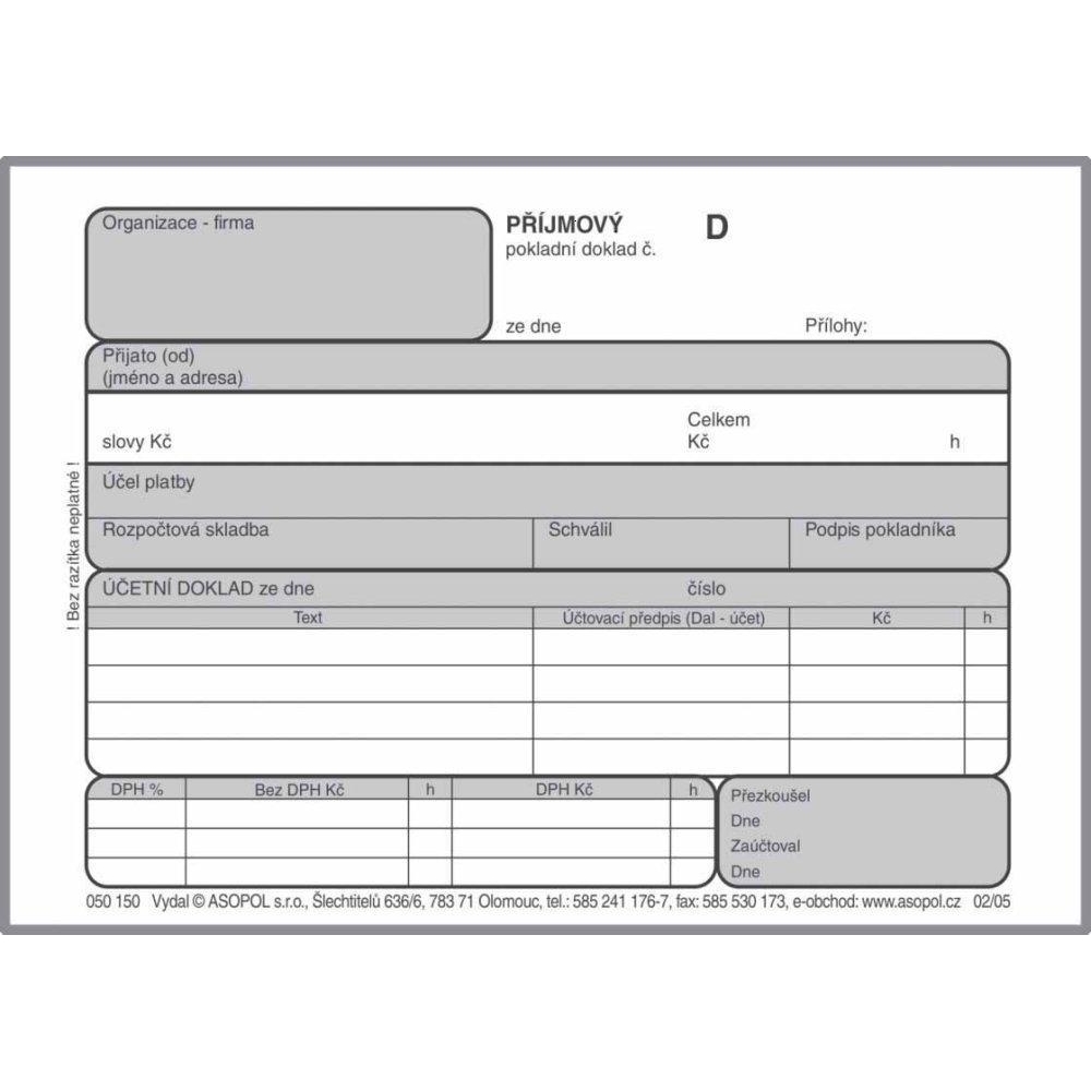 Příjmový pokladní doklad s DPH nečíslovaný Asopol 050170 1blok/50listů