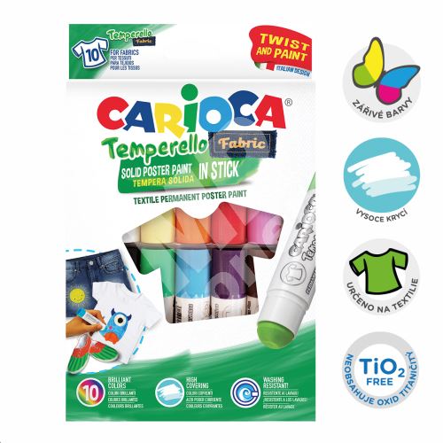 Temperové barvy na textil Carioca, v tyčince, zažehlovací, 10 barev 1