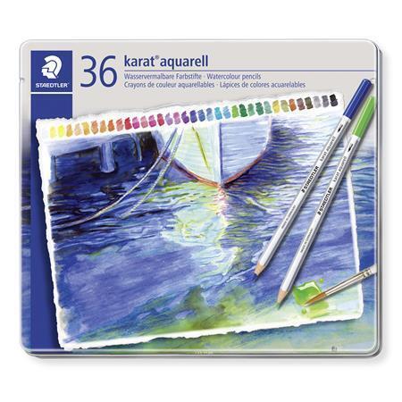 Akvarelové pastelky Staedtler Karat, sada, kovová krabička, 36 barev