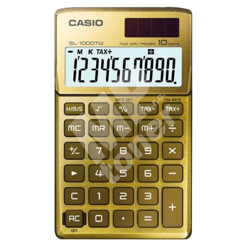 Kalkulačka Casio SL 1000 TW, zlatá, kapesní, desetimístná 1