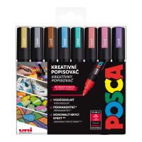 Sada akrylových popisovačů Uni Posca PC-5M, 8 ks, metalické, mix barev