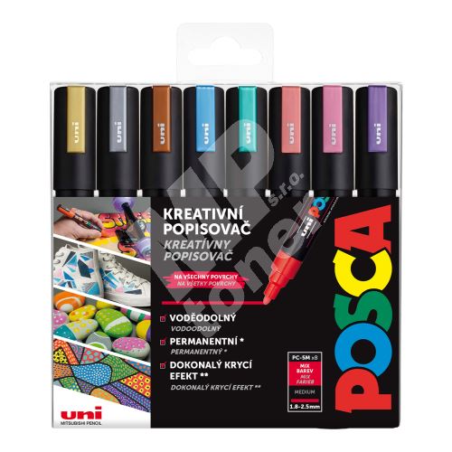 Uni Posca PC-5M sada akrylových popisovačů, 8 ks, metalické, mix barev 1