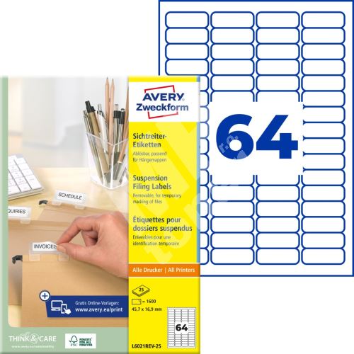 Etikety na závěsné složky 45,7 x 16,9 mm, 25 listů A4 L6021REV-25 1