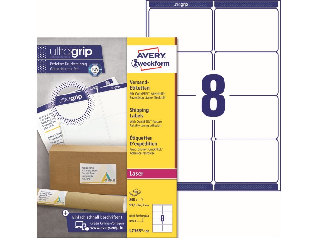 Etikety na balíky Ultragrip 99,1 x 67,7 mm, 100 listů A4 L7165-100