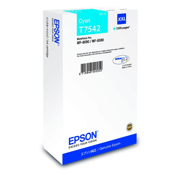 Inkoustová cartridge Epson C13T754240, WorkForce Pro WF-8090, 8590, cyan, XXL, originál