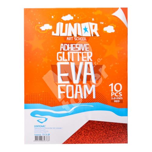 Dekorační pěna EVA červená glitter A4, tloušťka 2,0 mm, samolepící, 10ks 1