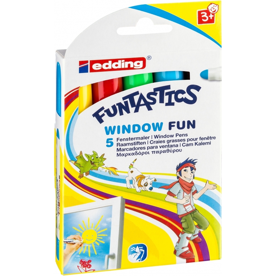 Dětský popisovač Edding Funtastics na okna 16, sada 5 barev