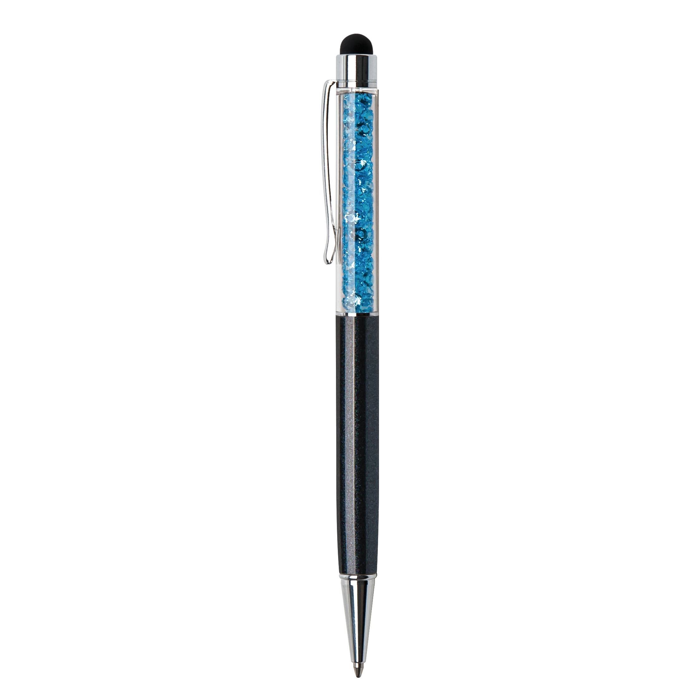 Kuličkové pero Touch, Swarovski Crystals, černá, aqua modrý krystal