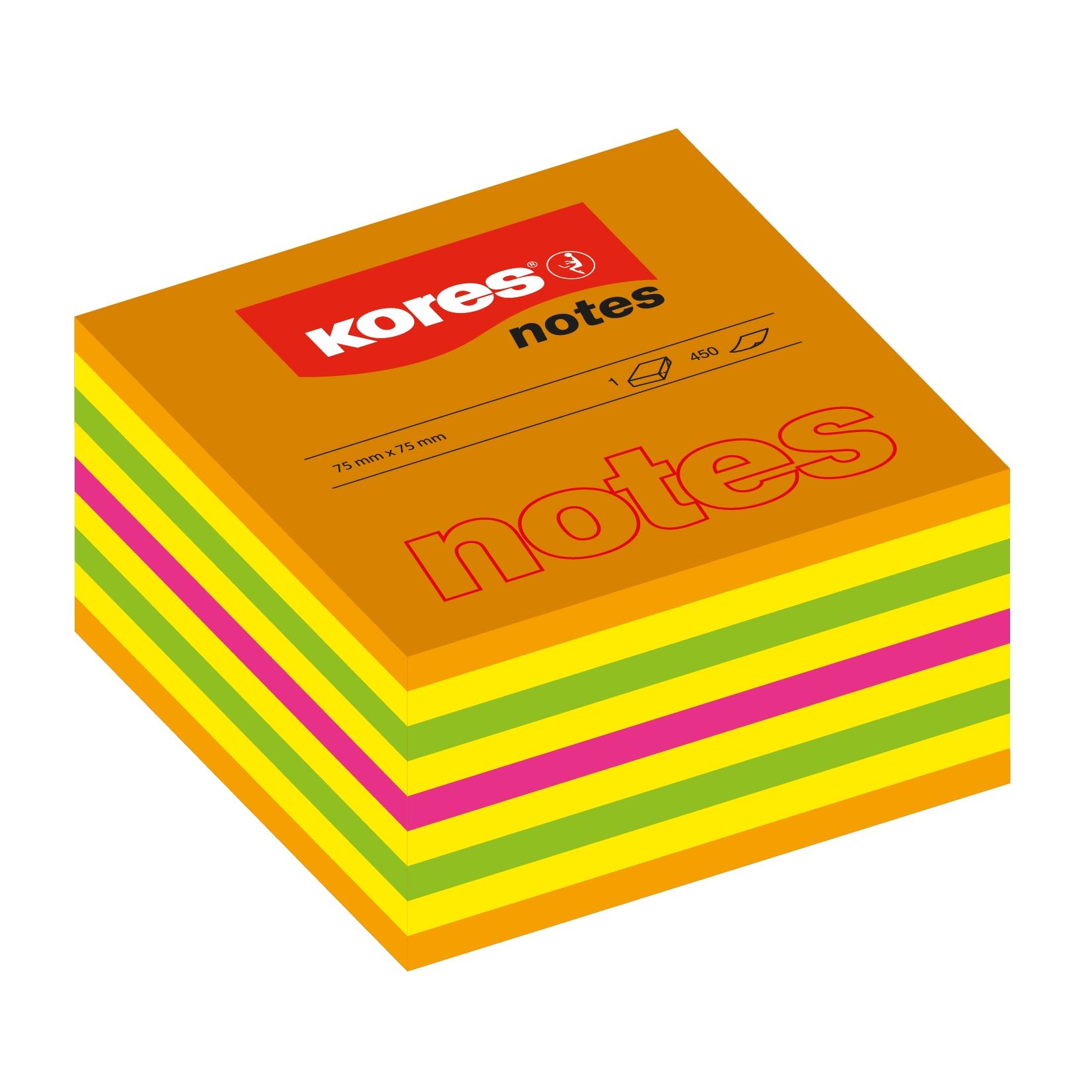 Samolepící bloček Kores Cubo Summer Neon 75x75mm 450 listů