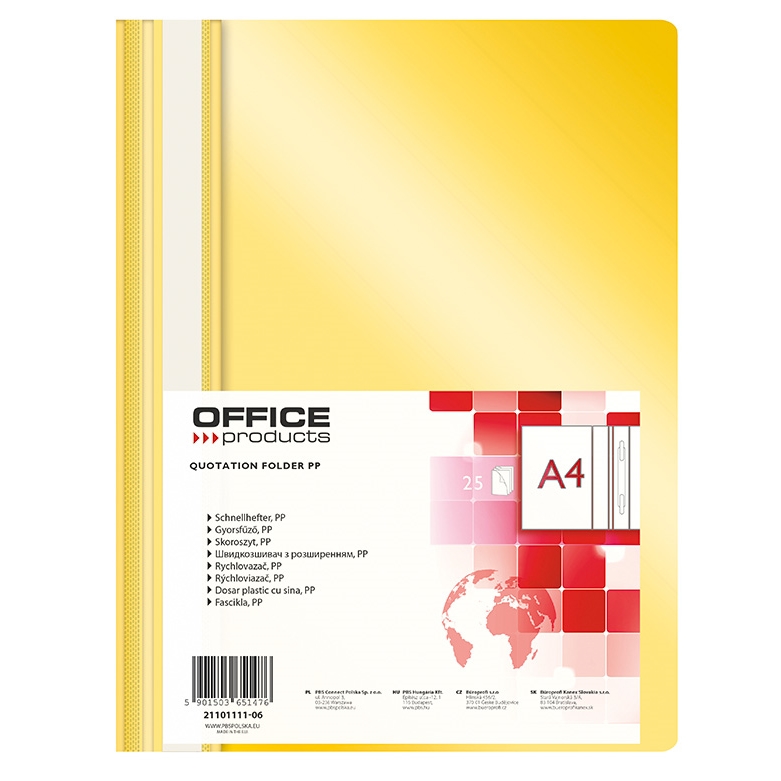 Rychlovazač Office A4, PP, 100/170 mic, žlutý
