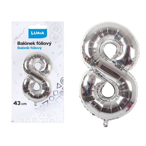 Balónek fóliový  č. 8  STŘÍBRNÝ 43cm LUMA 1