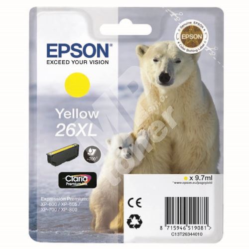 Cartridge Epson C13T26344012, yellow, 26XL, originál 1