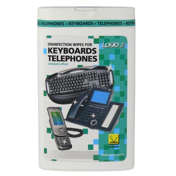 Čisticí trhací ubrousky na klávesnice a telefony, dóza, desinfekční 50ks, Logo