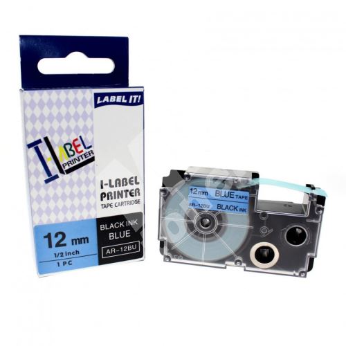 Kompatibilní páska Casio XR-12BU1, 12mm x 8m černý tisk/modrý podklad 1
