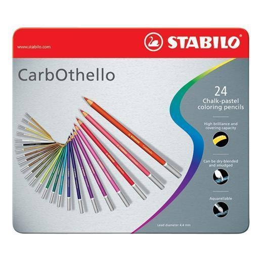 Křídové pastelové barevné pastelky STABILO CarbOthello, 24 barev, kovová krabička