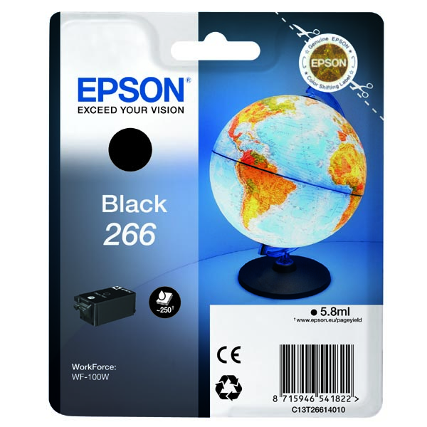 Inkoustová cartridge Epson C13T26614010, WorkForce WF-100W, black, 266, originál