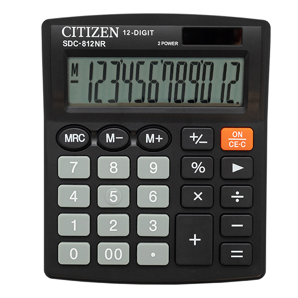 Kalkulačka Citizen SDC812NR, stolní, dvanáctimístná, duální napájení, černá