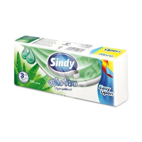 Kapesníky papírové Sindy, 3vrstvé, 100 ks, aloe vera 1