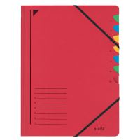 Třídící desky Leitz s gumičkou, 7 přihrádkové, červené