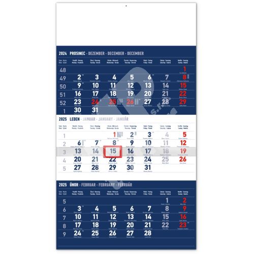 Nástěnný kalendář Notique 3měsíční standard modrý 2025, 29,5 x 43 cm 1