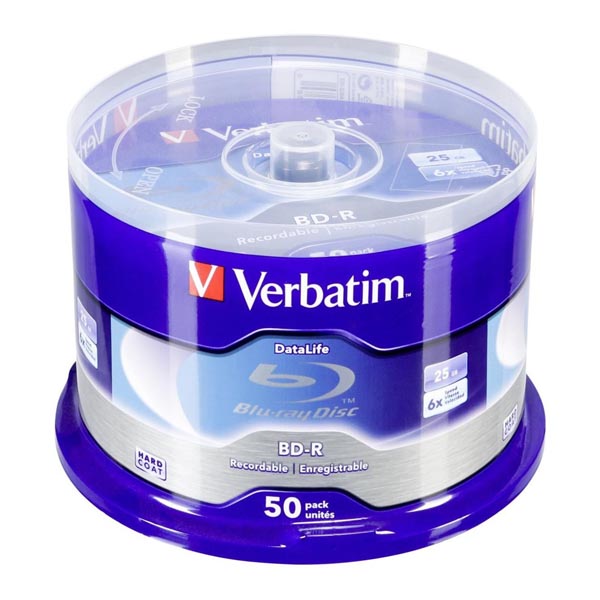 25GB Verbatim BD-R, Single Layer Blue Surface, Single Layer, 43838, 6x, 50-pack