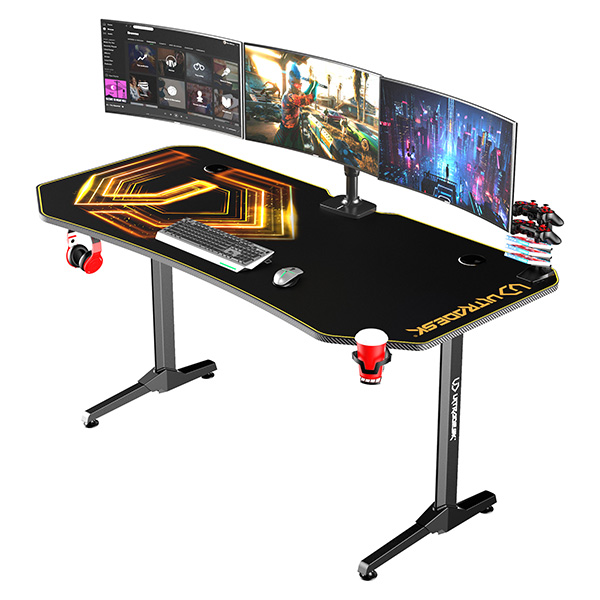 Herní stůl Ultradesk Frag XXL Gold, 160x75x75 cm, držák nápojů a sluchátek