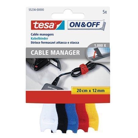 Správce kabelů Tesa On&Off, suchý zip, mix barev