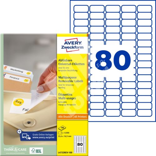 Samolepící etikety 35,6 x 16,9 mm, 100 listů A4 L4732REV-100 1