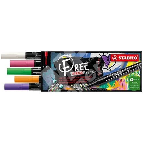 STABILO FREE Acrylic akrylový popisovač T100 Kulatý hrot 1-2 mm - Spring, sada 5 ks 1