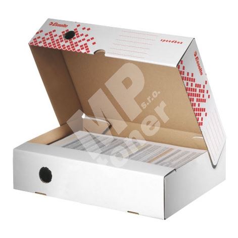 Archivační krabice Esselte Speedbox, horiz., 80 mm, bílá/ červ. 1
