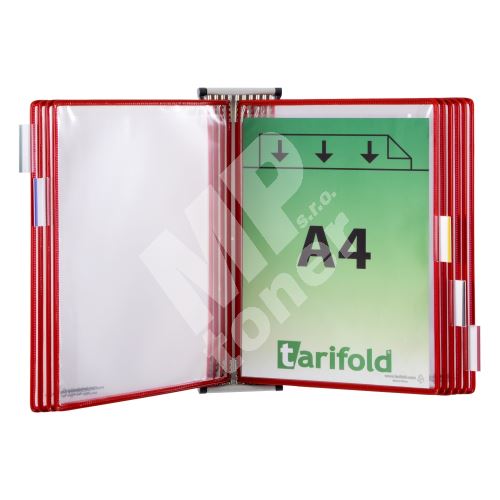 Tarifold nástěnný kovový držák s rámečky, 10 rámečků s kapsami A4 na výšku, červené 1