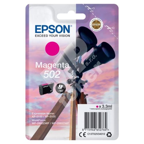 Cartridge Epson C13T02V34010, magenta, 502, originál 1