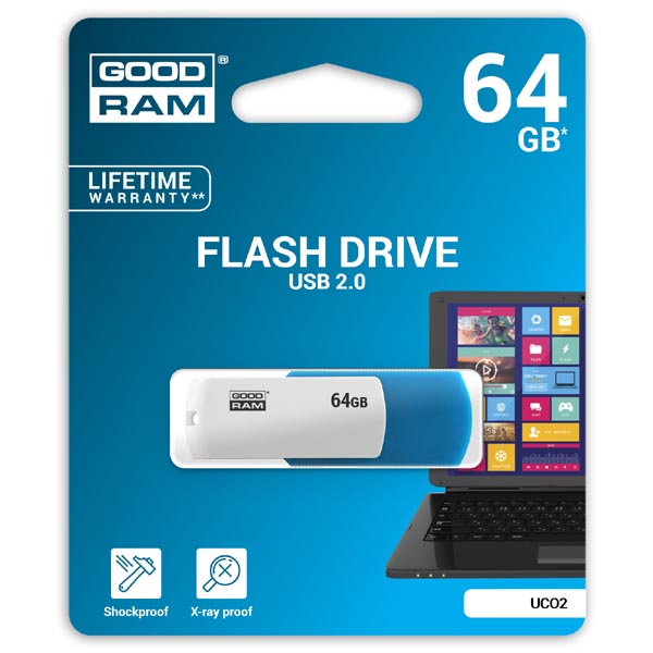 64GB Goodram UCO2, USB flash disk 2.0, modro-bílá