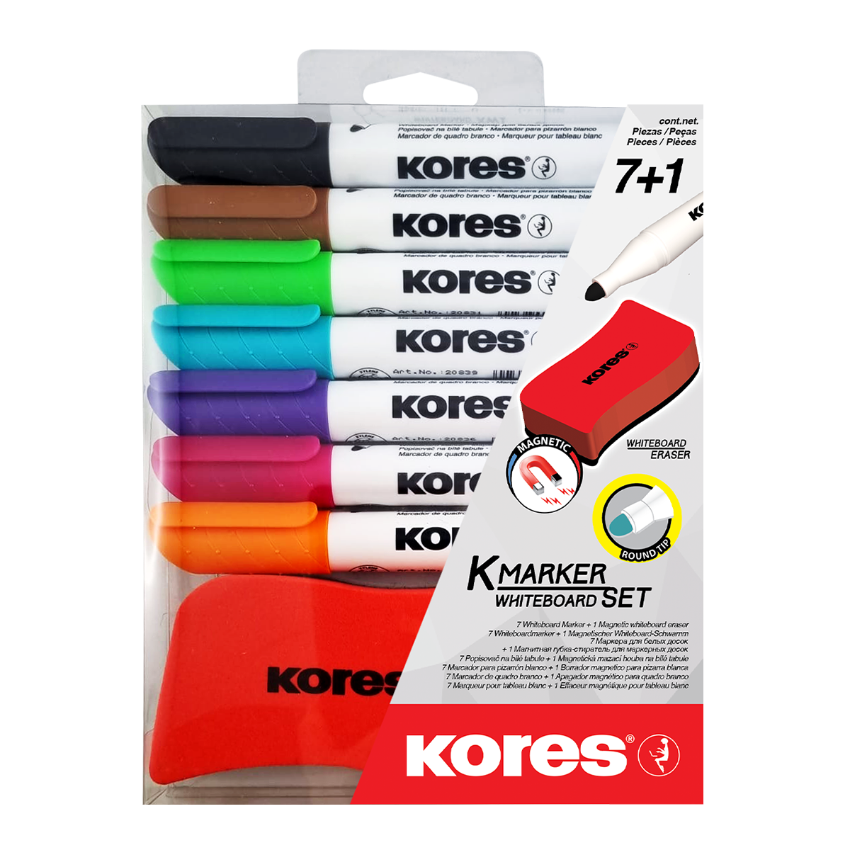 Sada popisovačů Kores K-Marker Whiteboard set 7 barev, mazací houbička