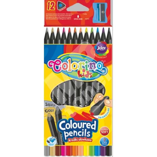Colorino pastelky trojhranné, černé dřevo, s ořezávátkem, 12 barev 3