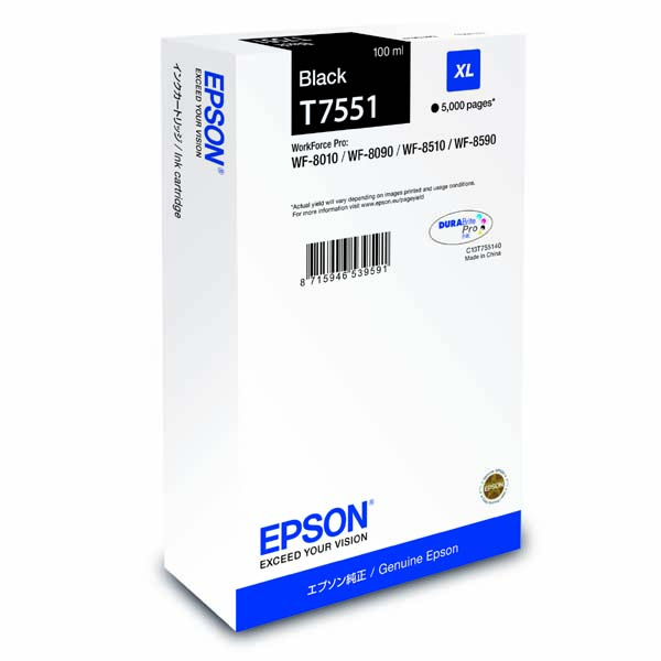 Inkoustová cartridge Epson C13T755140, WF-8590, WF-8090, WF-8510, black, XL, originál