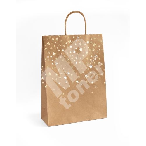 Papírová taška Kraft zlaté hvězdičky 33x10x24cm, 5ks 1
